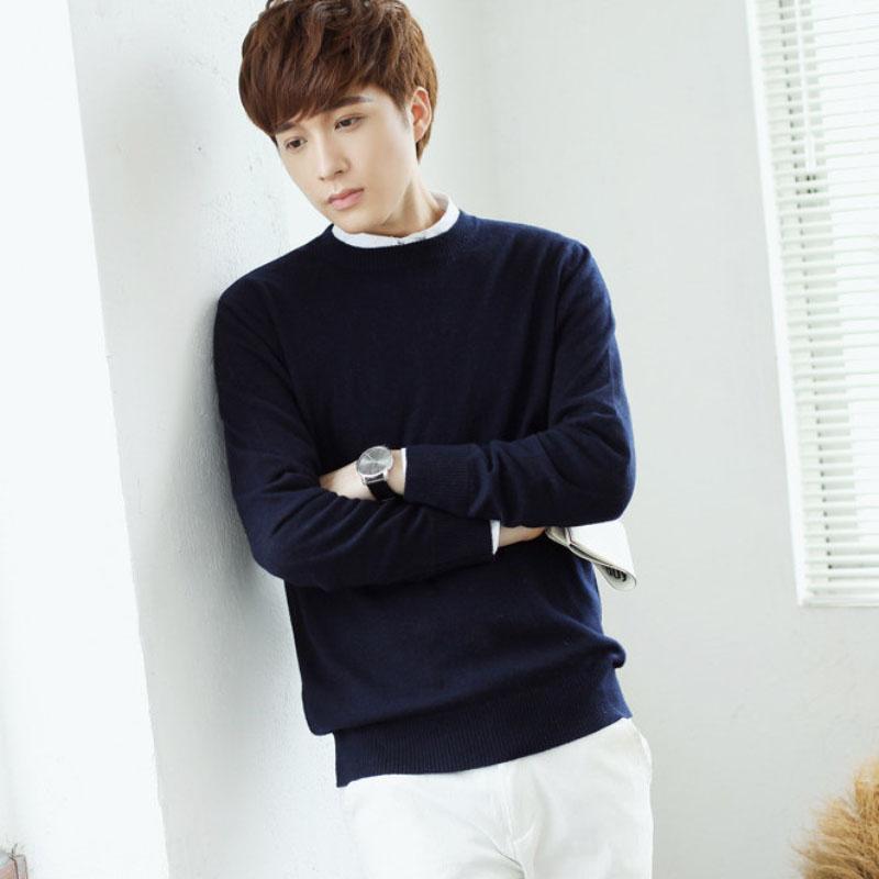 Men's Sweater Round Neck Padded Sweater Autumn and Winter Loose Large Size Bottoming Shirt Solid Color Sweater