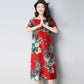 XL-XXXXXL Plus Size Women Summerfolk Style RetroMid-length Printed Over-the-knee Dress Short Sleeve Mom A-line Skirt