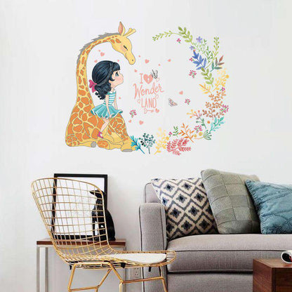 [Wall sticker] creative cartoon Love giraffe girl wall stickers for kids rooms nursery baby bedroom