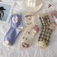 Three Pairs of Women's Socks Fashion Print Cartoon Pattern Socks Winter Thick Pile Pile Socks