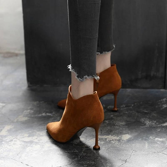 High Quality Suede Leather Winter Boots Pointed Ankle Boots Super High  Heel Women Shoes Female