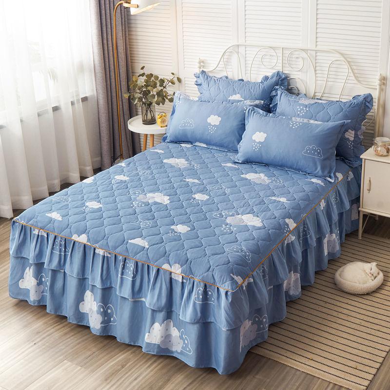3pcs/set Thickened Queen-size Bed Skirt Cute Princess Wind Bedspread Non-slip Simmons Protective Cover