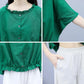 Cotton and Linen Large Size Loose Round Neck Short-sleeved Shirt Casual Wide-leg Pants Two-piece Fabric Lightweight Breathable Large Size Ladies Suit