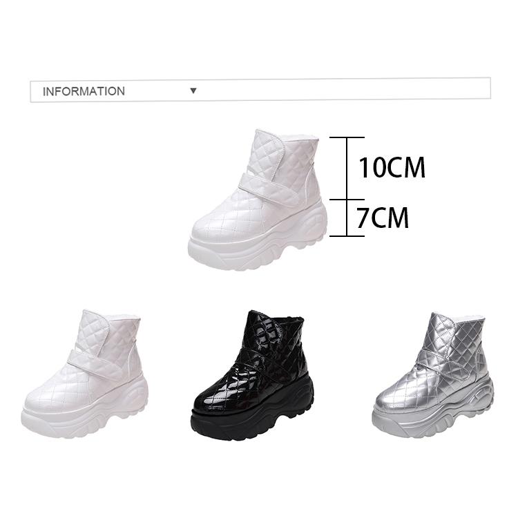 Platform Boots for Women Winter Shoes Black White Silver Patent Leather Snow Boots Ankle Booties Warm Chunky Flat Boots