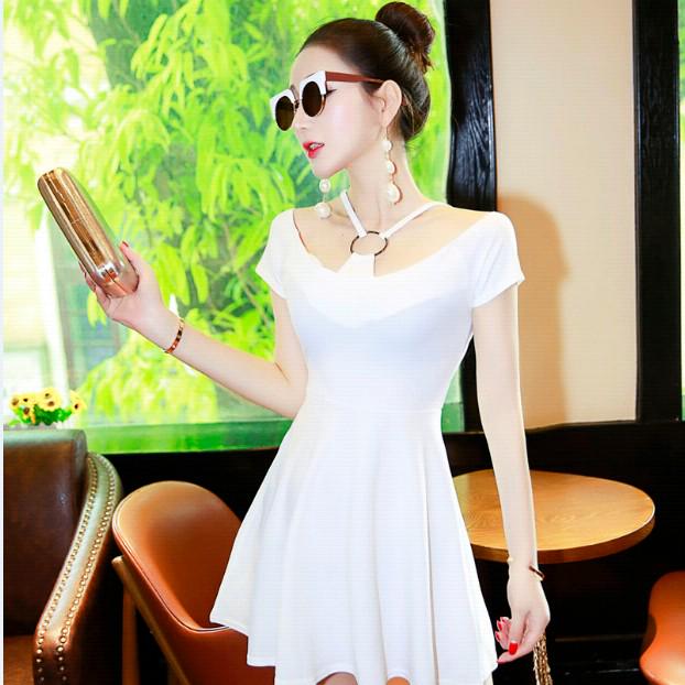 Summer Halter Strap Dress Slim Sexy Slash Neck Off Shoulder Dress Short Sleeve Dress