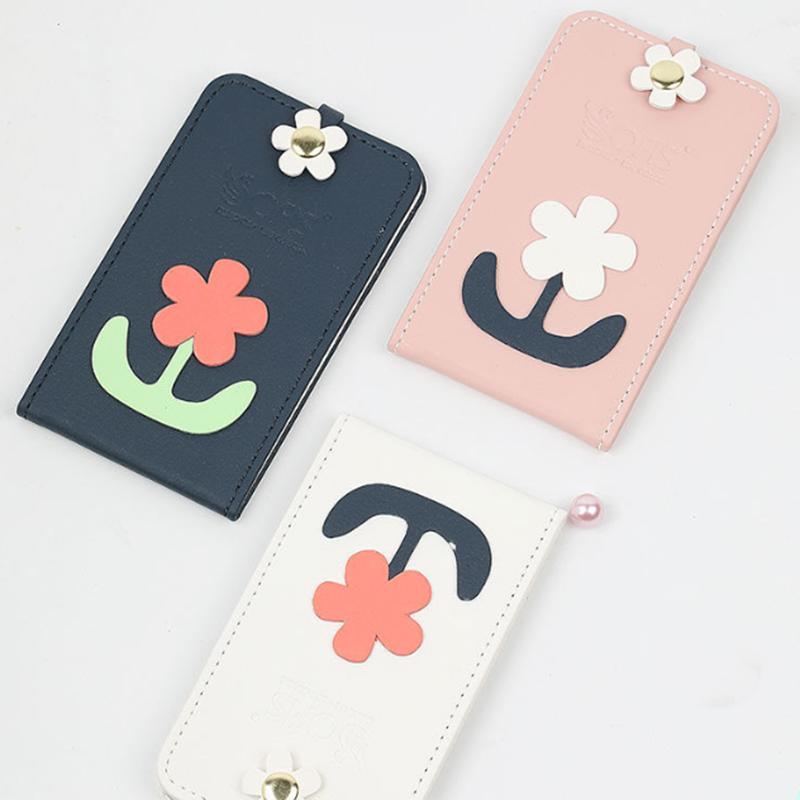 Portable HD Thin Makeup Mirror PU Ladies Hand-held Collapsible Must-have Makeup for Travel Appointment Flower Patton