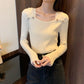 Women Winter Sweater White Pink Purple Square Collar Long Sleeve Slim Pullovers Korean Fashion Knitted Jumper Fall Casual Solid Women Girl Knitwear