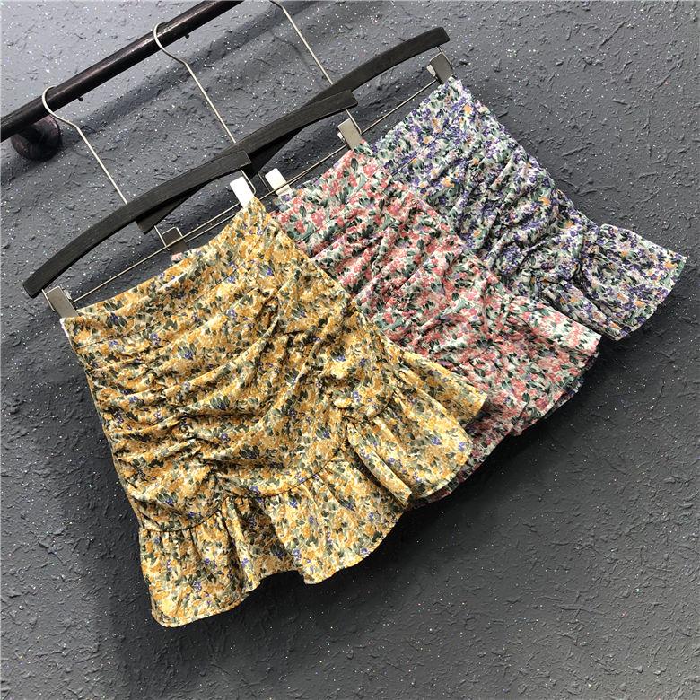 Women Skirts Floral Printed A-line Mini Skirts Ruffles Pleated Skirts Beach Holidays Casual Skirts