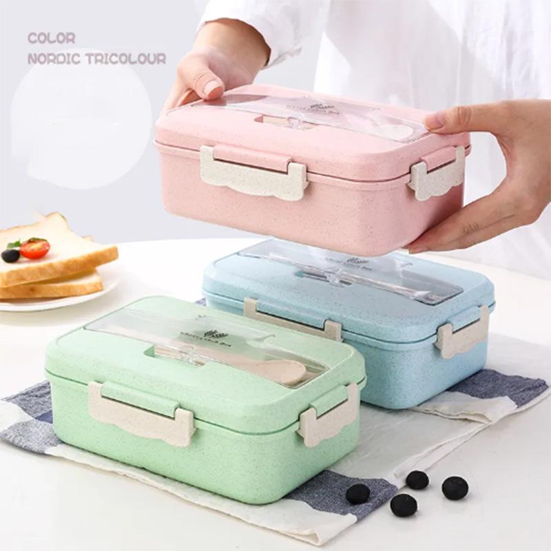 Wheat Straw Insulation Lunch Box Student Three-grid Japanese Lunch Box Female Portable Microwave Oven Fresh-keeping Office Worker Lunch Box