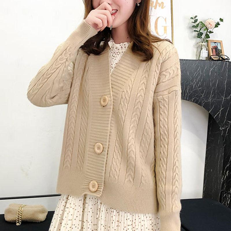 Spring and Autumn Knitted Cardigan Sweater College Style Short Loose Top Fashion Simple Female Jacket