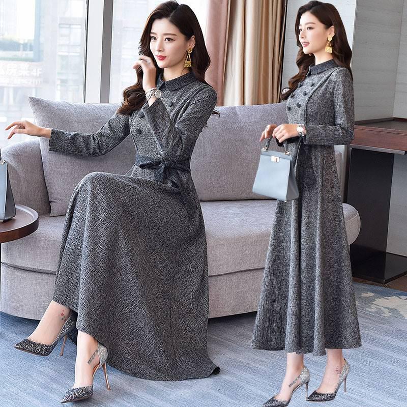 Women Casual a Line Party Dress Ladies Long Sleeve Button Elegant Dress  Fashion Office Dress