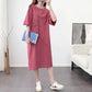 Cotton Simple Style Women's Summer Dress Short Sleeve Round Neck Solid Color Knee-length Daily Wear