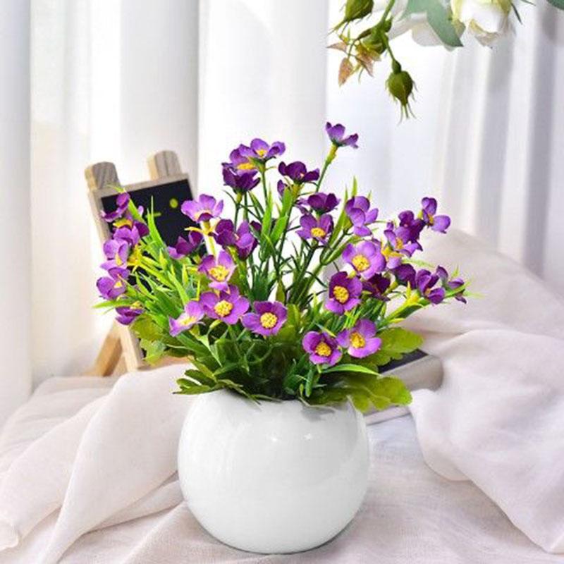 Simple Simulation Small Potted Silk Flower Set Green Plant Decorations Living Room Home Dining Table Decoration Plastic Flowers