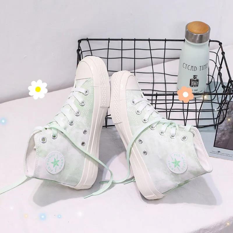 Gradient Color Lace-up Canvas Shoes Female Students Korean Style High-top Shoes Female Tie-dye Shoes