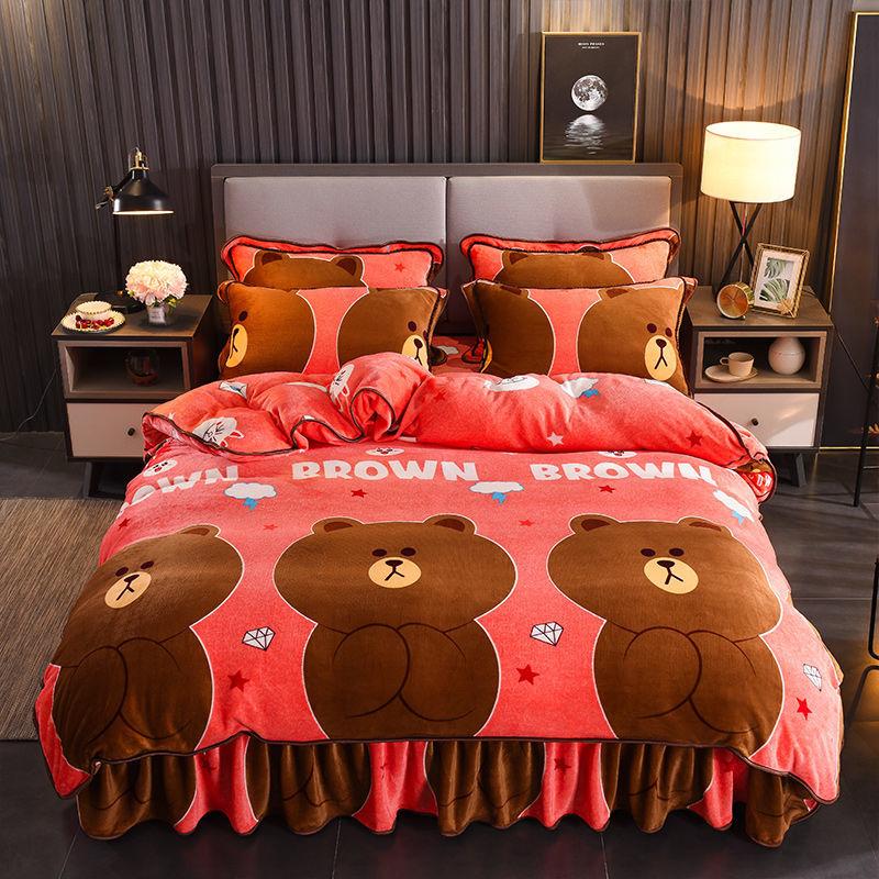 Thick Gold Mink Velvet Coral Velvet Four-piece Flannel French Velvet Bed Skirt Warm Quilt Cover Sheet