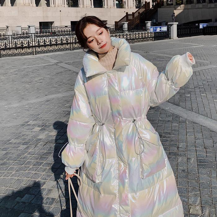 Bread Coat Cotton-padded Jacket Women's Winter Loose Stand-up Collar Without Hood Mid-length Thickened Shiny Down Padded Jacket Winter Warm Jacket