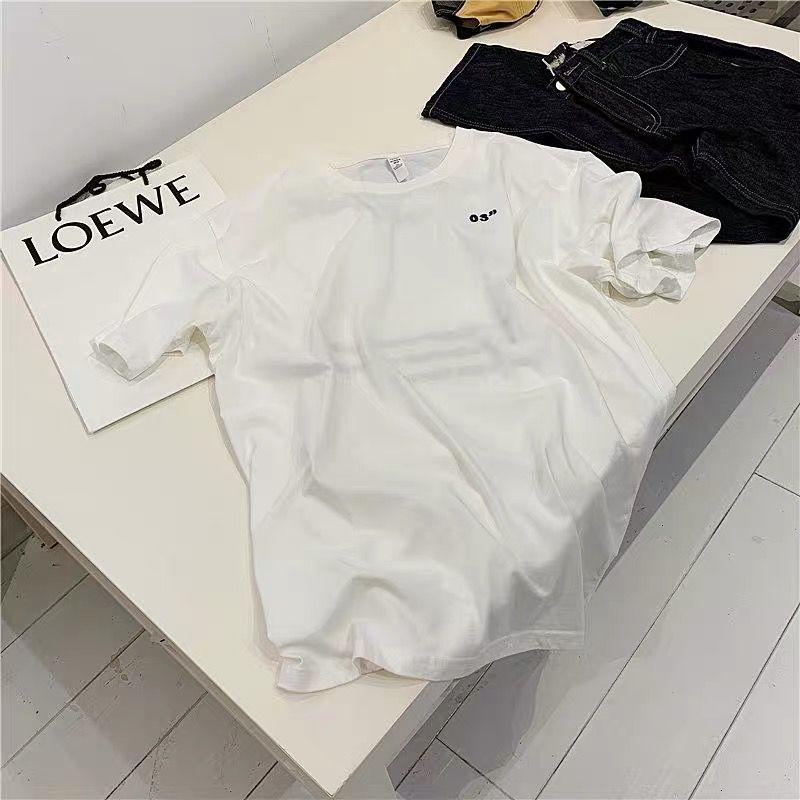 Cotton Simple Breathable Tee Female Letter Pattern Embroidery T-Shirt Solid  Casual Short Sleeves Hipster  Summer Tops