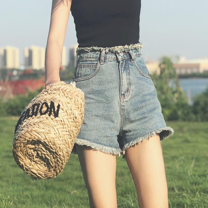 WTEMPO Net Red Denim Shorts Female High Waist Summer Student Wild Was Thin and Loose Wide Legs