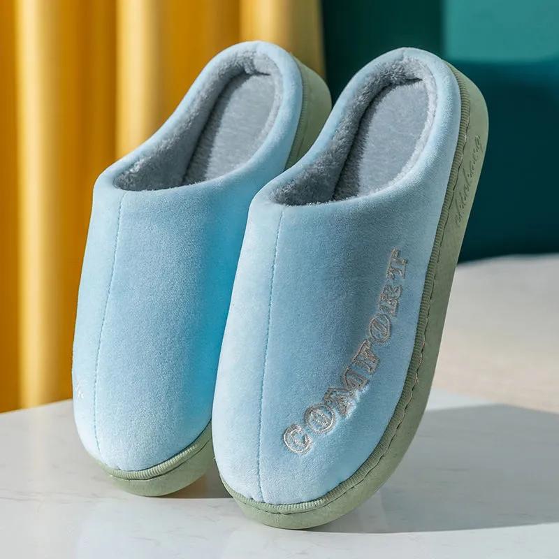 Pink Winter Slippers Women Thick Warm Cotton Shoes Home Mens Plus Size Winter Slipper