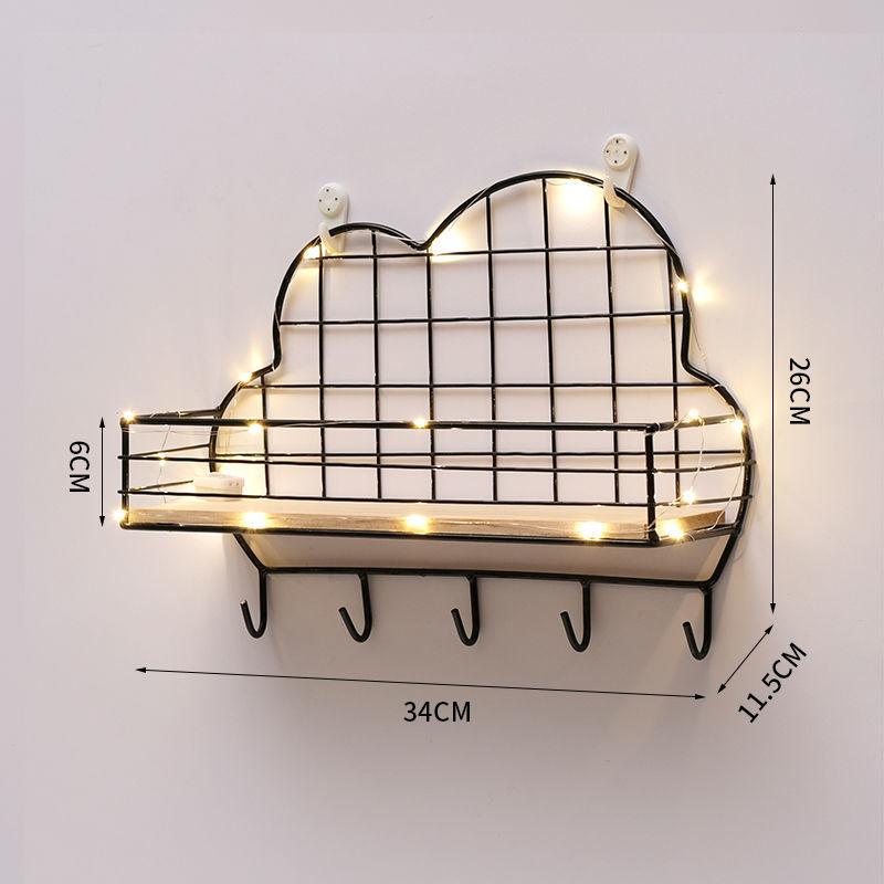 5 Shape Storage Rack Home Punch-free Storage Rack Metal Solid Wood Waterproof Display Stand with Light Strip