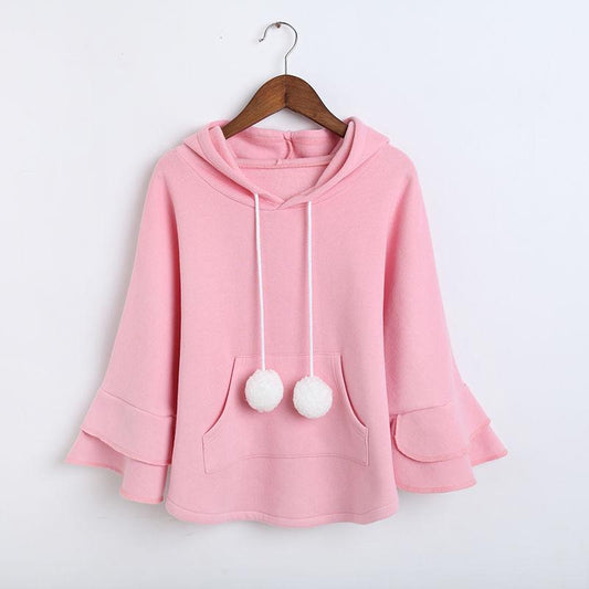 Spring and Autumn Cotton Sweater Hooded Thick Top Loose Bf Cape Bat Shirt
