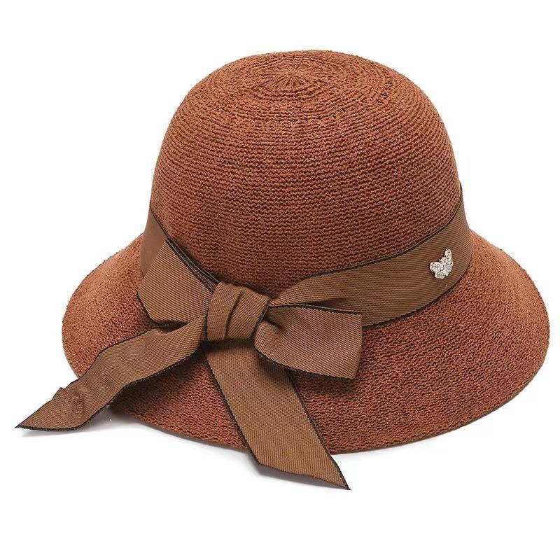 Women's Bow Flower Cotton Linen Cap Spring Summer Fisherman Hat All Match Floral Diamond Cap Windshield Sun Hat Elegant Pot Cap