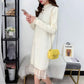 Autumn and Winter Long Lace Sweater Dress Casual Loose Knit Bottoming Shirt Pure Color Simple Female Sweater Dress