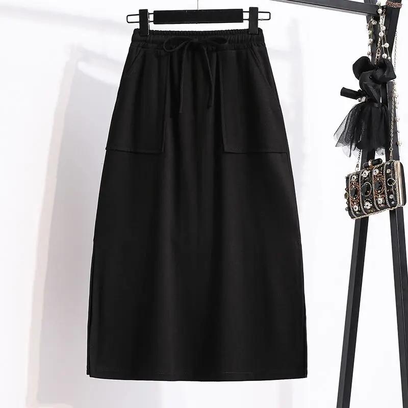 Skirts for Women Spring Summer Elastic High Waist Skirt Female Solid Color Loose Split A-line Skirts Girl's Long Sports Skirt
