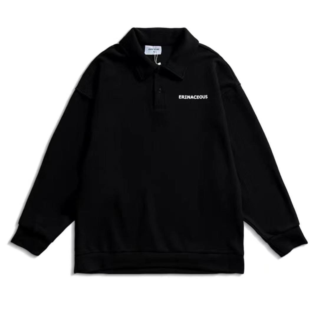 Male Lapel Sweater Loose POLO Wild Trend Spring  Handsome Waff INS Comfortable and Warm Breathable Cotton Hoodie