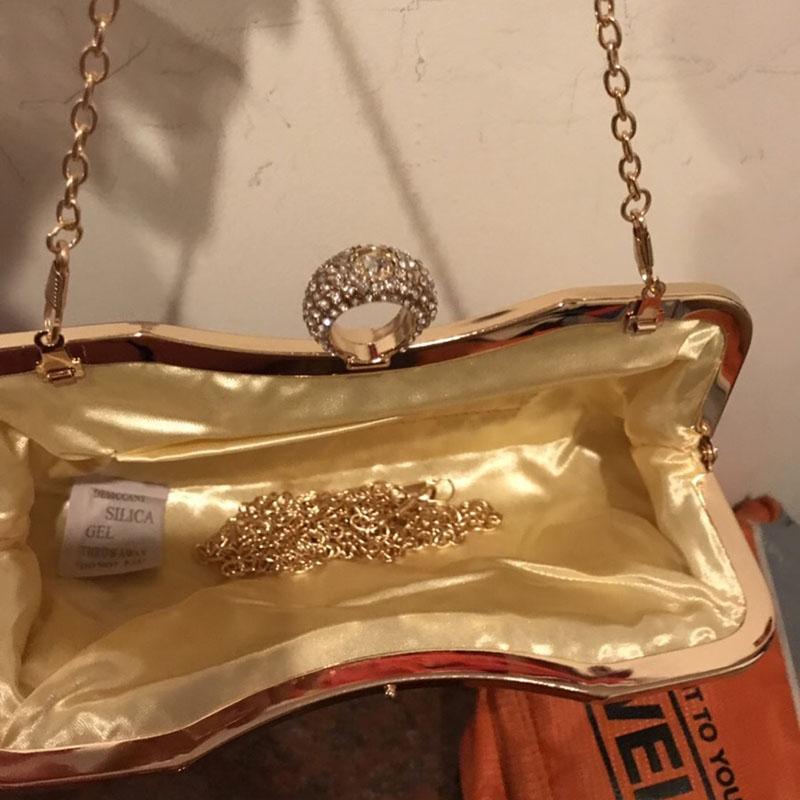 Women's Clutch Bag Elegance Luxury Shoulder Bag Ladies Wedding Evening Banquet Bridal Rhinestones Smooth Metal