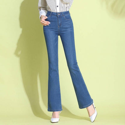 Women High Waist Bandage Wide Leg Denim Jeans Ladies Stretch  Long Pants