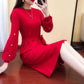 Autumn and Winter Long Solid Color Sweater Knitted Lantern Sleeve Dress Fashion Simple Women Sweater Dress