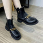 Women's Short Boots Winter Fashion All-match Round Toe Thick Heel Martin Boots Plus Velvet Warm Chain Boots