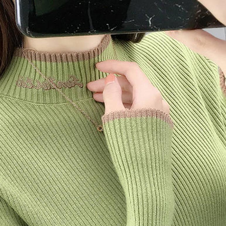 Pofulove Thick Sweater Women Autumn Winter Students Half Turtleneck Bottoming Shirt Skinny Sweaters