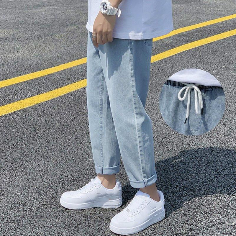 Summer Thin Straight-leg Jeans Men's Loose Casual Tether Nine-point Pants Male Students All-match Trousers