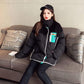 Stand-up Collar Hoodless Down Padded Jacket Women Loose Fall and Winter Thick Warmth Padded Jacket Lamb Wool Padded Jacket