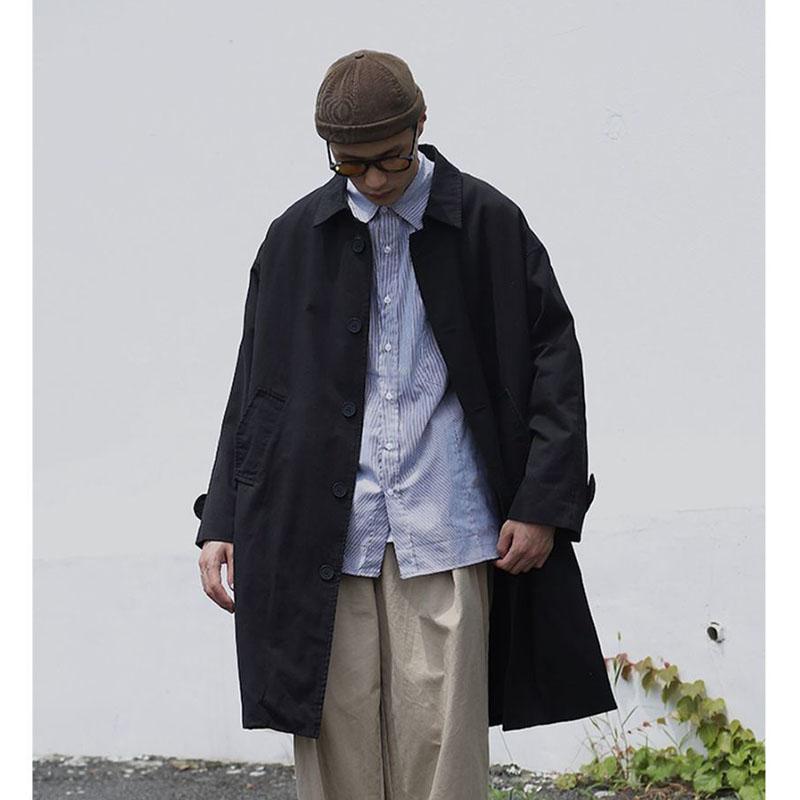 Spring and Autumn Retro Mid-length Windbreaker Men's and Women's Same Lapel Coat Hong Kong Style Loose Casual Jacket