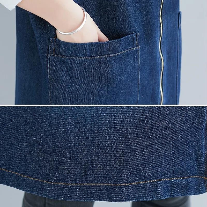 Large Size Denim Vest Women Spring and Autumn New Mid-length Casual Loose Hooded Waistcoat Jacket Hooded Zipper Jacket