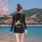 Solid Split Swimsuit Women Casual Long Sleeve Sunscreen Keep Bikinis Sexy High Waist Bodycon Bathing Spring Beach Swimwear