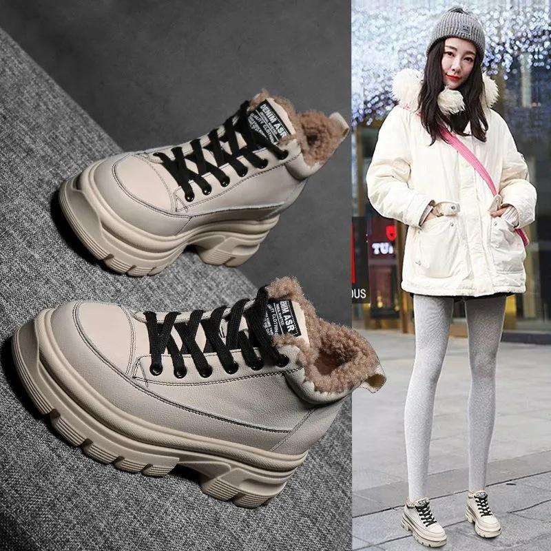 Plus Velvet High-top Shoes Women's Winter Wild Snow Boots Thick-soled Inner Increase Leisure Warm Cotton Shoes