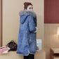 Womens Long Thick Fur Collar Hooded Down Jacket loose Winter Warm Jeans Coat Women Parkas ladies