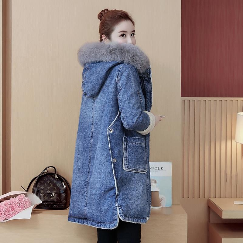 Womens Long Thick Fur Collar Hooded Down Jacket loose Winter Warm Jeans Coat Women Parkas ladies