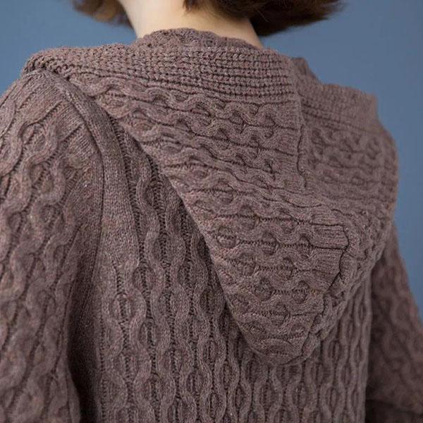 Women's Long Casual Knitted Cardigan Coats Spring and Autumn Large Size Solid Color Loose Hooded Knitted Coats