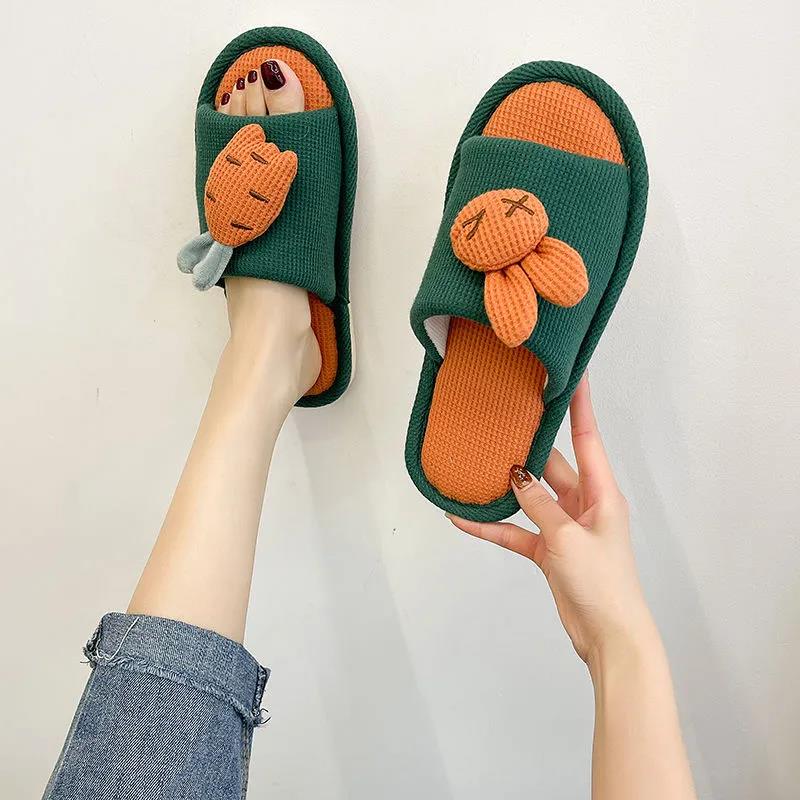 Slippers Women's Linen Slippers Parent-child Cute Home Indoor Non-slip Cotton Linen Cloth Art Spring and Autumn Children's Floor Slippers