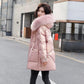 Winter Down Padded Jacket Women Mid-length Large Fur Collar Loose Thick Padded Coat Women Bright Face Disposable