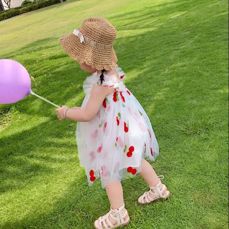 Flower Girl Feeling Summer Dress Girl Princess White Gauze Skirt Baby Girl Suspender Mesh Dress Tutu Skirt A-line Skirt
