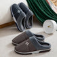 Lovers PU Lint Slippers Household Waterproof Thick-soled Warm Cotton Slippers Winter Indoor Couple Hair Slippers