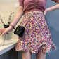 Retro Floral Chiffon Skirt Women's Summer High Waist A-line Fishtail Skirt All-match Short Skirt Irregular Hem Skirt Beach Dress