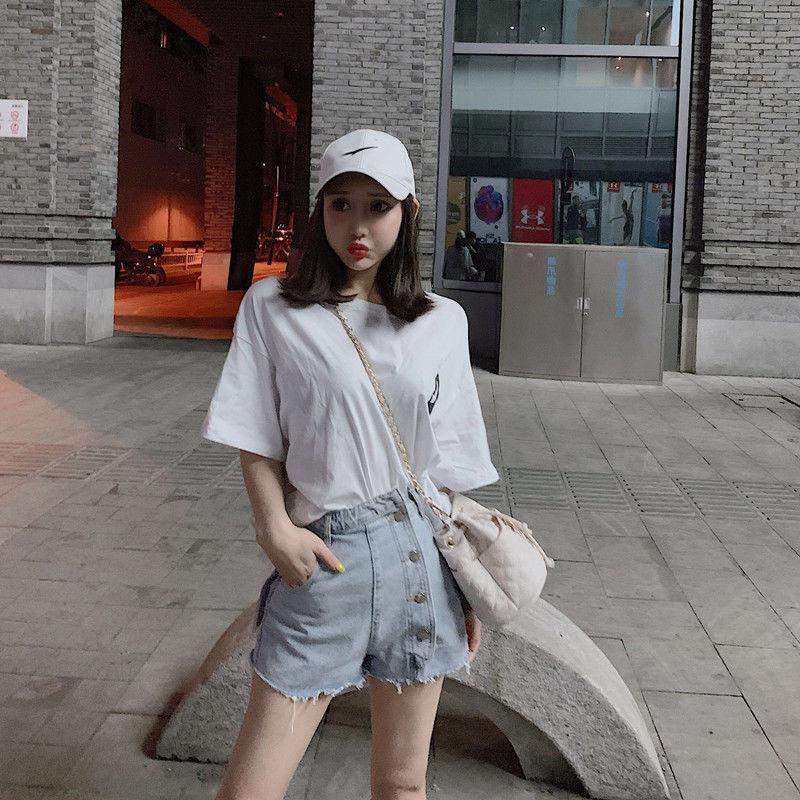 WTEMPO Irregular Buttons High Waist  Women Denim Shorts Loose Spring and Summer Casual Shorts
