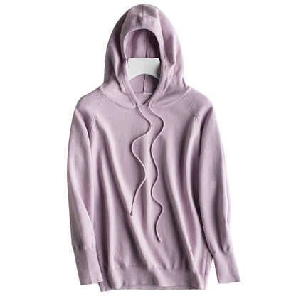 Autumn and Winter New Knit Sweater Women's Head Loose Bottom Solid Color Long-sleeved Hoodie